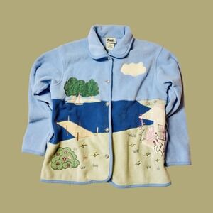 Vintage Northern Reflections Embroidered Fleece Jacket Large Nautical Cottage